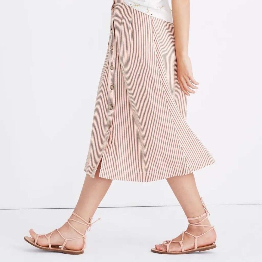 Madwell Striped Button Front Midi Skirt Vertical Stripe A-Line Size 14